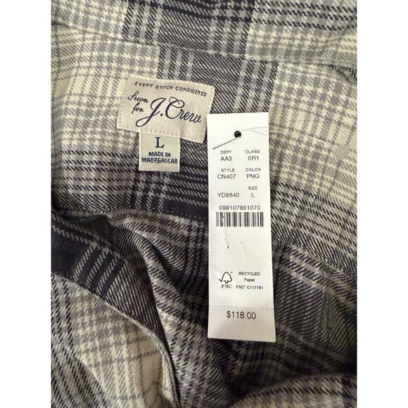 NWT J Crew Cotton Hemp Flannel Plaid Shirt Tan Black Mens Size L $118 [jb] - Picture 7 of 8